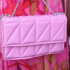 T-Bags Pink Quilted Clutch with Chain Strap
